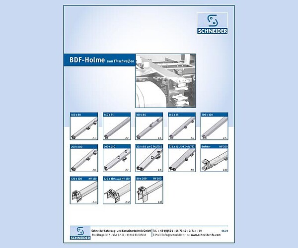 Übersicht BDF-Holme, Katalog, Datenblätter