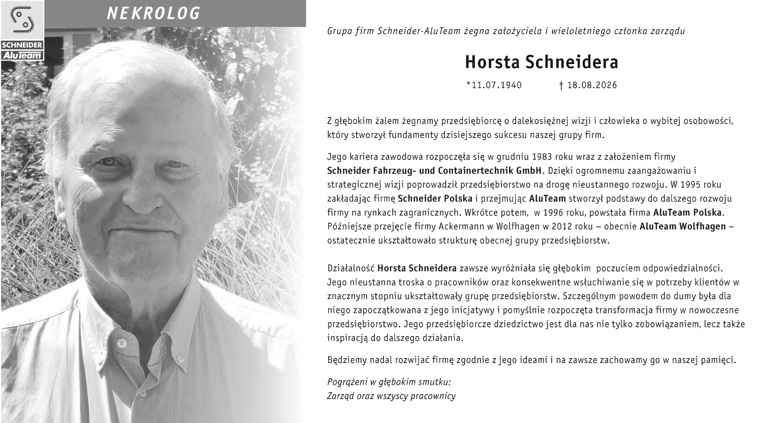 Nachruf Horst Schneider